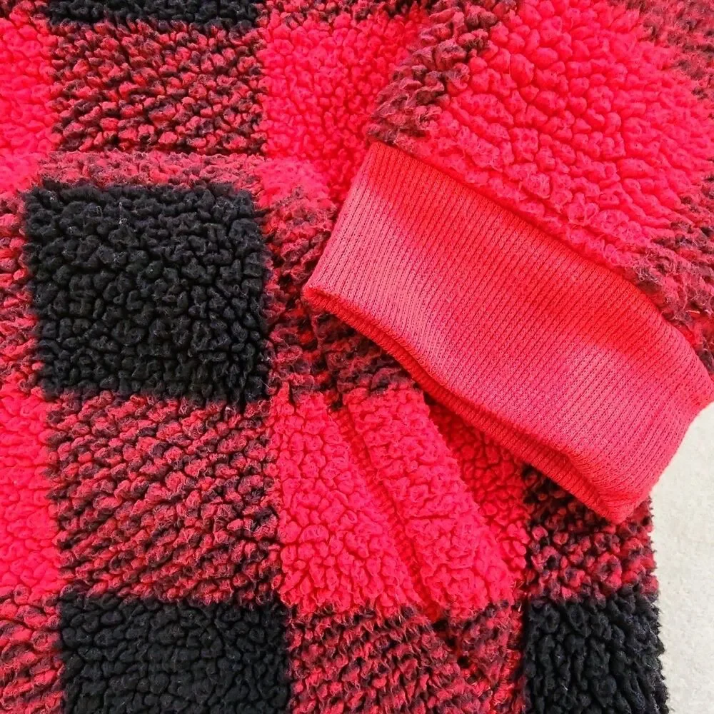 Columbia Unisex Kids L Red/Black Plaid Fleece Jacket Full Zip Pockets